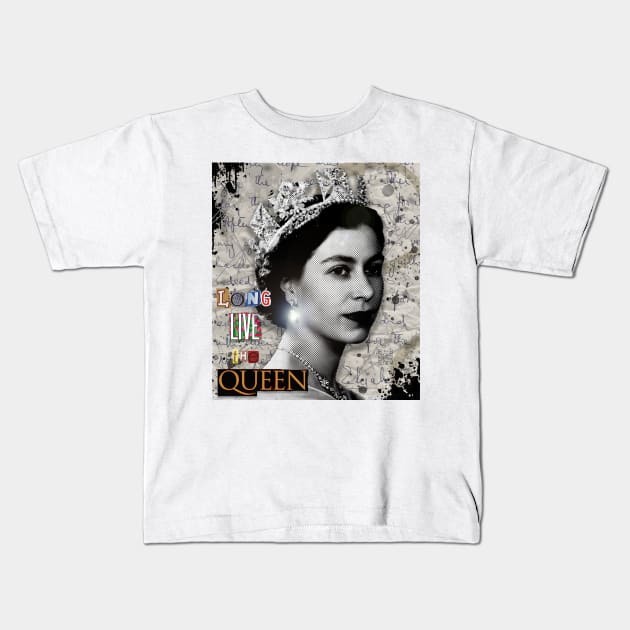 Queen of England Collage Art Kids T-Shirt by bulletstudios